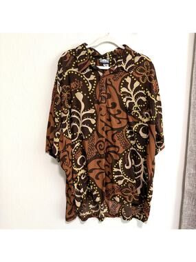 Manuhealii Mens Hawaiian Aloha Pullover Shirt XXL Brown Tribal Short Sleeve